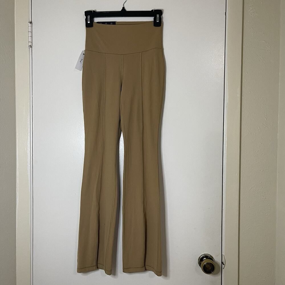 NEW! Aritzia TNA butter high rise kick flare split hem pull on tan pants Small